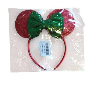 NWT Disney Red & Green Sequin Minnie Mouse Headband Christmas Holiday‎